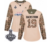 Women's Adidas Washington Capitals #19 Nicklas Backstrom Authentic Camo Veterans Day Practice 2018 Stanley Cup Final NHL Jersey