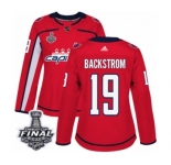 Women's Adidas Washington Capitals #19 Nicklas Backstrom Authentic Red Home 2018 Stanley Cup Final NHL Jersey