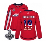 Women's Adidas Washington Capitals #19 Nicklas Backstrom Authentic Red USA Flag Fashion 2018 Stanley Cup Final NHL Jersey