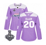 Women's Adidas Washington Capitals #20 Lars Eller Authentic Purple Fights Cancer Practice 2018 Stanley Cup Final NHL Jersey