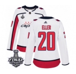 Women's Adidas Washington Capitals #20 Lars Eller Authentic White Away 2018 Stanley Cup Final NHL Jersey