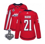 Women's Adidas Washington Capitals #21 Dennis Maruk Authentic Red Home 2018 Stanley Cup Final NHL Jersey