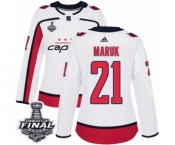 Women's Adidas Washington Capitals #21 Dennis Maruk Authentic White Away 2018 Stanley Cup Final NHL Jersey