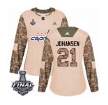 Women's Adidas Washington Capitals #21 Lucas Johansen Authentic Camo Veterans Day Practice 2018 Stanley Cup Final NHL Jersey