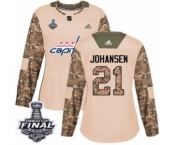 Women's Adidas Washington Capitals #21 Lucas Johansen Authentic Camo Veterans Day Practice 2018 Stanley Cup Final NHL Jersey
