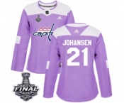 Women's Adidas Washington Capitals #21 Lucas Johansen Authentic Purple Fights Cancer Practice 2018 Stanley Cup Final NHL Jersey