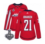 Women's Adidas Washington Capitals #21 Lucas Johansen Authentic Red Home 2018 Stanley Cup Final NHL Jersey