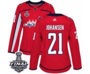 Women's Adidas Washington Capitals #21 Lucas Johansen Authentic Red Home 2018 Stanley Cup Final NHL Jersey