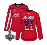 Women's Adidas Washington Capitals #21 Lucas Johansen Authentic Red USA Flag Fashion 2018 Stanley Cup Final NHL Jersey