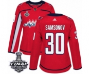 Women's Adidas Washington Capitals #30 Ilya Samsonov Authentic Red Home 2018 Stanley Cup Final NHL Jersey