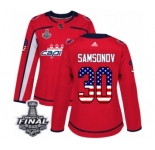 Women's Adidas Washington Capitals #30 Ilya Samsonov Authentic Red USA Flag Fashion 2018 Stanley Cup Final NHL Jersey