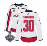 Women's Adidas Washington Capitals #30 Ilya Samsonov Authentic White Away 2018 Stanley Cup Final NHL Jersey