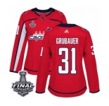 Women's Adidas Washington Capitals #31 Philipp Grubauer Authentic Red Home 2018 Stanley Cup Final NHL Jersey
