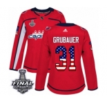 Women's Adidas Washington Capitals #31 Philipp Grubauer Authentic Red USA Flag Fashion 2018 Stanley Cup Final NHL Jersey