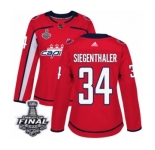 Women's Adidas Washington Capitals #34 Jonas Siegenthaler Authentic Red Home 2018 Stanley Cup Final NHL Jersey