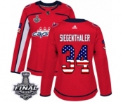 Women's Adidas Washington Capitals #34 Jonas Siegenthaler Authentic Red USA Flag Fashion 2018 Stanley Cup Final NHL Jersey