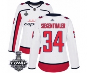 Women's Adidas Washington Capitals #34 Jonas Siegenthaler Authentic White Away 2018 Stanley Cup Final NHL Jersey