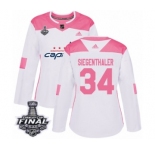 Women's Adidas Washington Capitals #34 Jonas Siegenthaler Authentic White Pink Fashion 2018 Stanley Cup Final NHL Jersey
