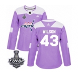 Women's Adidas Washington Capitals #43 Tom Wilson Authentic Purple Fights Cancer Practice 2018 Stanley Cup Final NHL Jersey