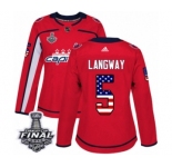 Women's Adidas Washington Capitals #5 Rod Langway Authentic Red USA Flag Fashion 2018 Stanley Cup Final NHL Jersey