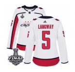 Women's Adidas Washington Capitals #5 Rod Langway Authentic White Away 2018 Stanley Cup Final NHL Jersey