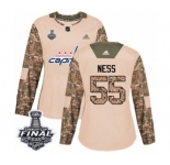 Women's Adidas Washington Capitals #55 Aaron Ness Authentic Camo Veterans Day Practice 2018 Stanley Cup Final NHL Jersey