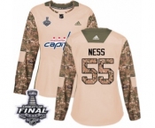 Women's Adidas Washington Capitals #55 Aaron Ness Authentic Camo Veterans Day Practice 2018 Stanley Cup Final NHL Jersey