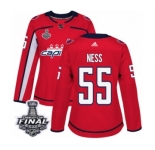 Women's Adidas Washington Capitals #55 Aaron Ness Authentic Red Home 2018 Stanley Cup Final NHL Jersey