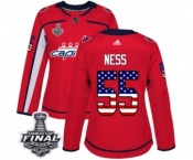 Women's Adidas Washington Capitals #55 Aaron Ness Authentic Red USA Flag Fashion 2018 Stanley Cup Final NHL Jersey