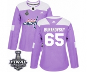 Women's Adidas Washington Capitals #65 Andre Burakovsky Authentic Purple Fights Cancer Practice 2018 Stanley Cup Final NHL Jersey