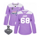 Women's Adidas Washington Capitals #68 Jaromir Jagr Authentic Purple Fights Cancer Practice 2018 Stanley Cup Final NHL Jersey