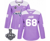 Women's Adidas Washington Capitals #68 Jaromir Jagr Authentic Purple Fights Cancer Practice 2018 Stanley Cup Final NHL Jersey
