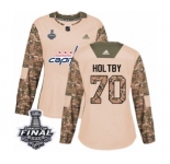 Women's Adidas Washington Capitals #70 Braden Holtby Authentic Camo Veterans Day Practice 2018 Stanley Cup Final NHL Jersey