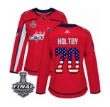 Women's Adidas Washington Capitals #70 Braden Holtby Authentic Red USA Flag Fashion 2018 Stanley Cup Final NHL Jersey