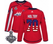 Women's Adidas Washington Capitals #70 Braden Holtby Authentic Red USA Flag Fashion 2018 Stanley Cup Final NHL Jersey