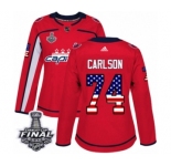 Women's Adidas Washington Capitals #74 John Carlson Authentic Red USA Flag Fashion 2018 Stanley Cup Final NHL Jersey
