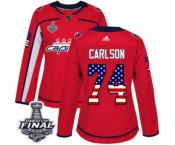 Women's Adidas Washington Capitals #74 John Carlson Authentic Red USA Flag Fashion 2018 Stanley Cup Final NHL Jersey