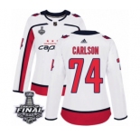 Women's Adidas Washington Capitals #74 John Carlson Authentic White Away 2018 Stanley Cup Final NHL Jersey