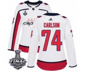 Women's Adidas Washington Capitals #74 John Carlson Authentic White Away 2018 Stanley Cup Final NHL Jersey