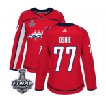 Women's Adidas Washington Capitals #77 T.J. Oshie Authentic Red Home 2018 Stanley Cup Final NHL Jersey