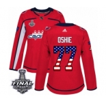 Women's Adidas Washington Capitals #77 T.J. Oshie Authentic Red USA Flag Fashion 2018 Stanley Cup Final NHL Jersey