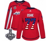 Women's Adidas Washington Capitals #77 T.J. Oshie Authentic Red USA Flag Fashion 2018 Stanley Cup Final NHL Jersey
