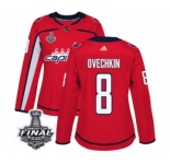 Women's Adidas Washington Capitals #8 Alex Ovechkin Authentic Red Home 2018 Stanley Cup Final NHL Jersey