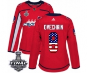 Women's Adidas Washington Capitals #8 Alex Ovechkin Authentic Red USA Flag Fashion 2018 Stanley Cup Final NHL Jersey