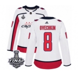 Women's Adidas Washington Capitals #8 Alex Ovechkin Authentic White Away 2018 Stanley Cup Final NHL Jersey