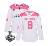 Women's Adidas Washington Capitals #8 Alex Ovechkin Authentic White Pink Fashion 2018 Stanley Cup Final NHL Jersey