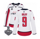 Women's Adidas Washington Capitals #9 Dmitry Orlov Authentic White Away 2018 Stanley Cup Final NHL Jersey