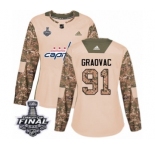 Women's Adidas Washington Capitals #91 Tyler Graovac Authentic Camo Veterans Day Practice 2018 Stanley Cup Final NHL Jersey