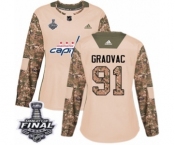 Women's Adidas Washington Capitals #91 Tyler Graovac Authentic Camo Veterans Day Practice 2018 Stanley Cup Final NHL Jersey