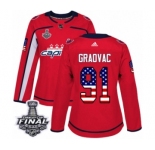 Women's Adidas Washington Capitals #91 Tyler Graovac Authentic Red USA Flag Fashion 2018 Stanley Cup Final NHL Jersey